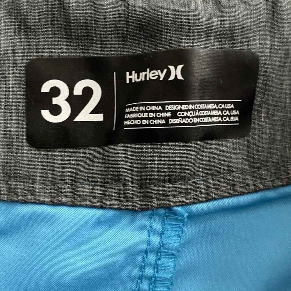Hurley Shorts Mens 32 Blue Solid Boardshorts Swim Trunks Drawstring Back Pocket